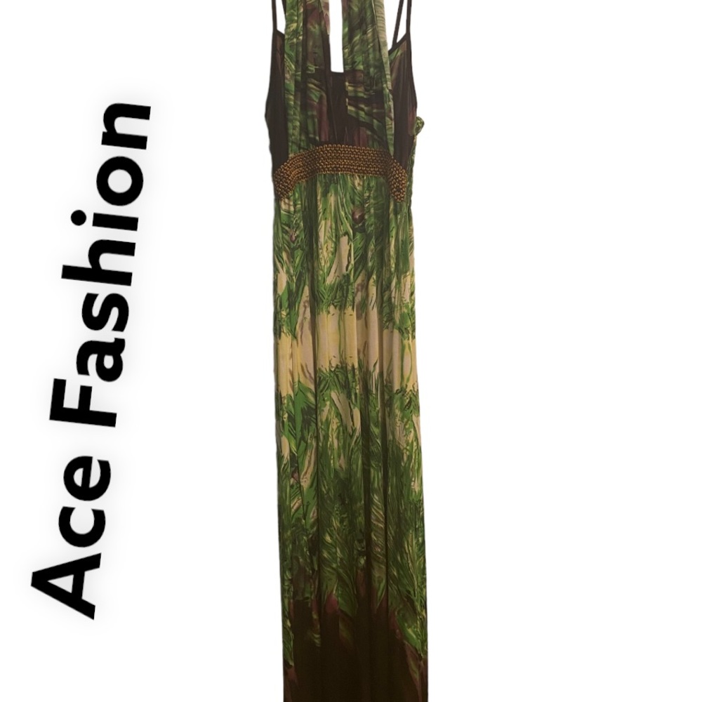 ACE Tropical Floral Halter Dress L NWT
